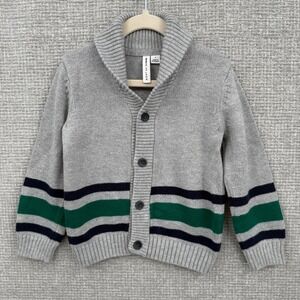 Janie and Jack Boys Cardigan Sweater Size 3 Gray Green Navy Stripes Shawl Collar